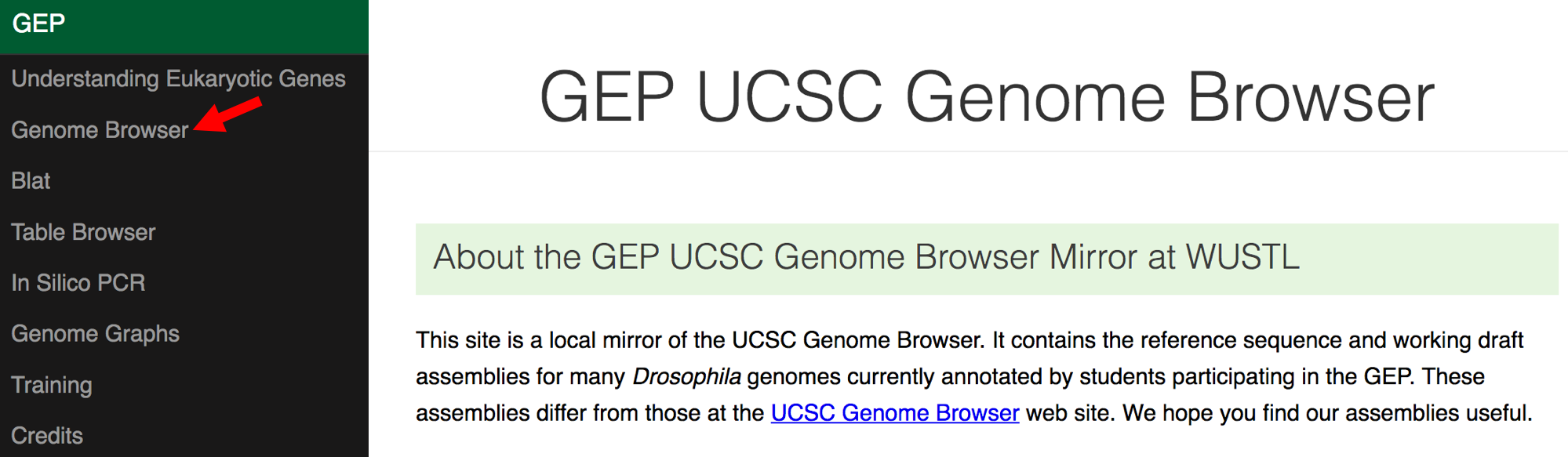 GEP UCSC Genome Browser home page