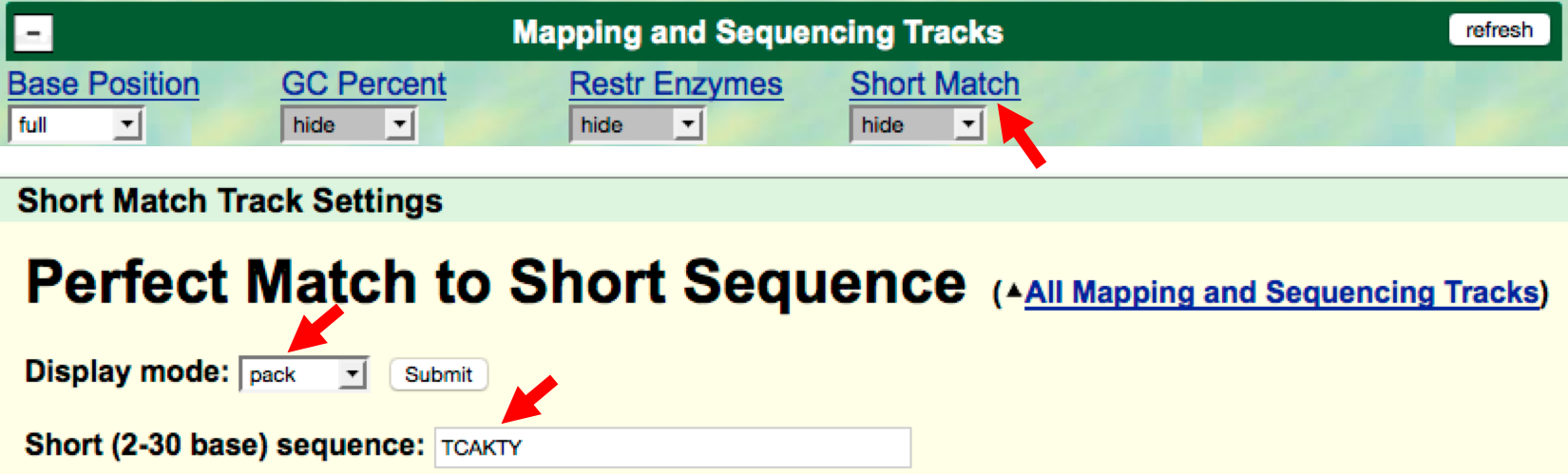 Configuring the "Short Match" track