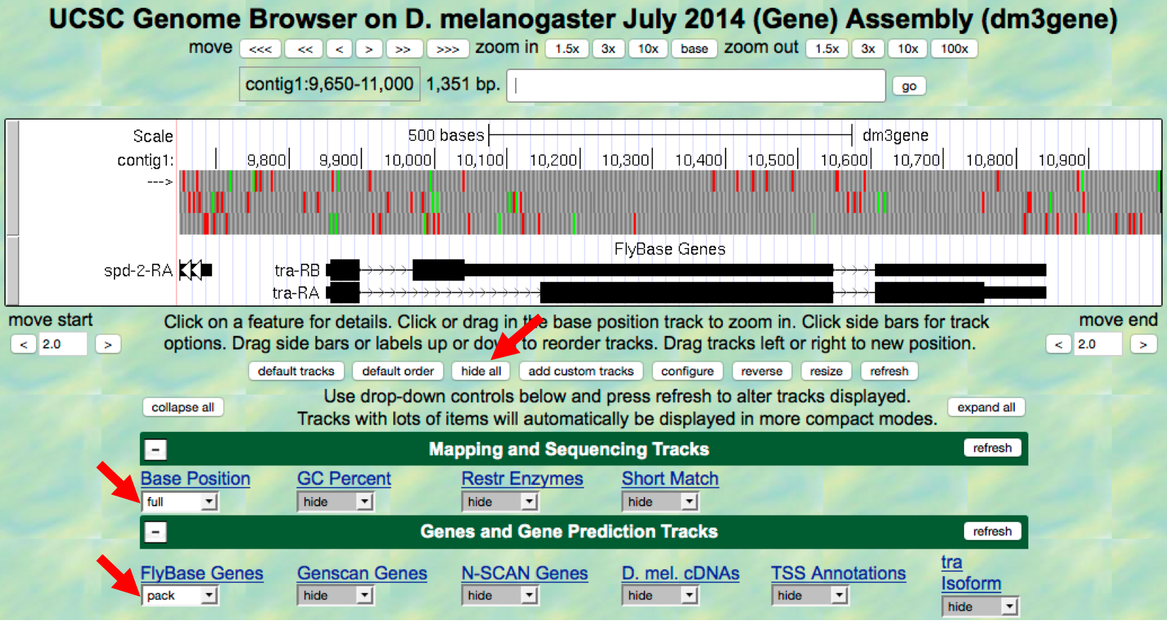 Configuring the genome browser display modes