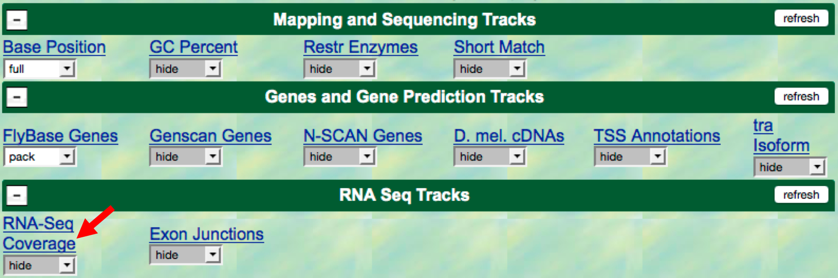 Configure the display mode for the "RNA-Seq Coverage" track